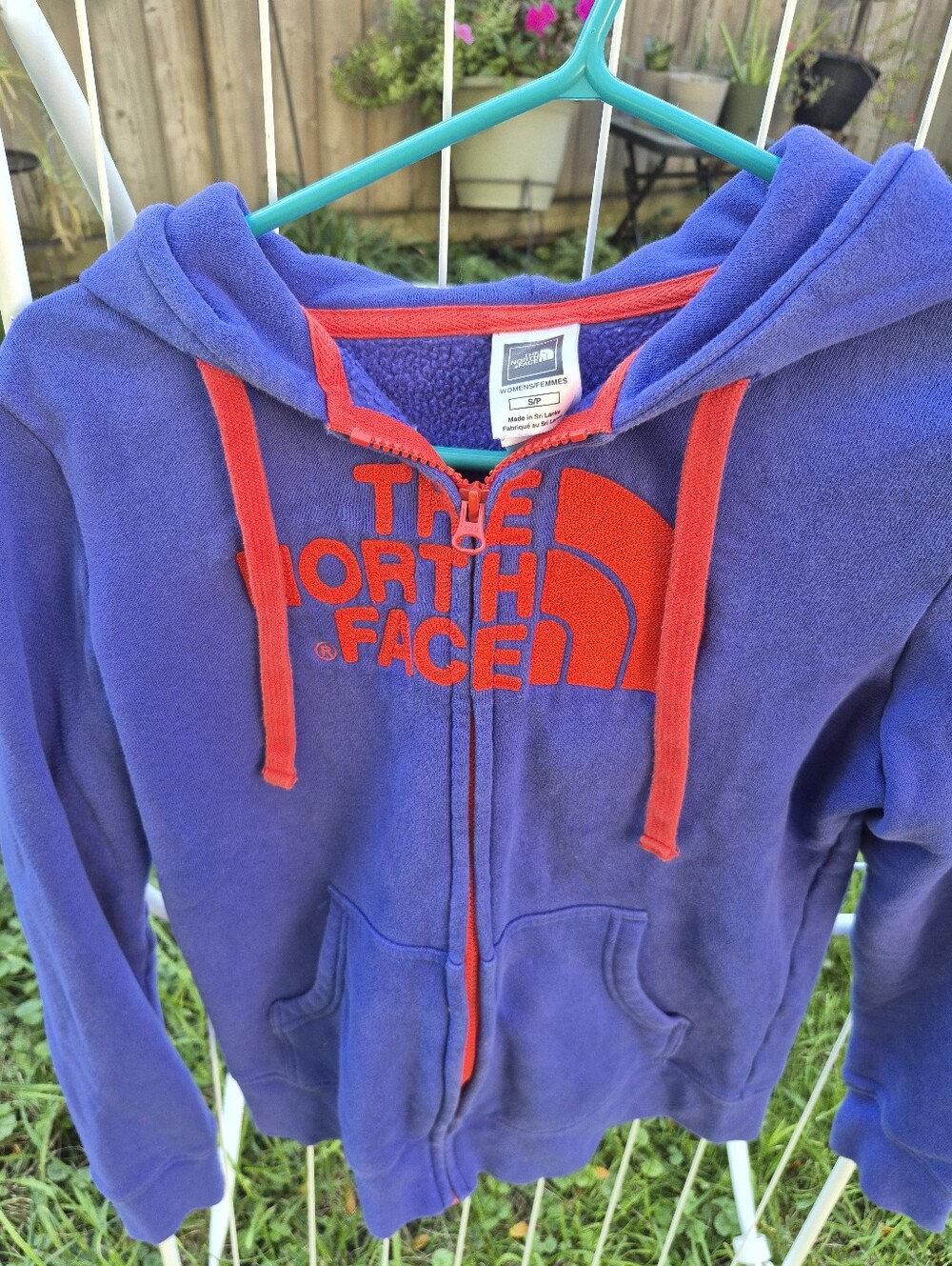 The North Face Purple Fleece Hoodie with Red Logo & Trim